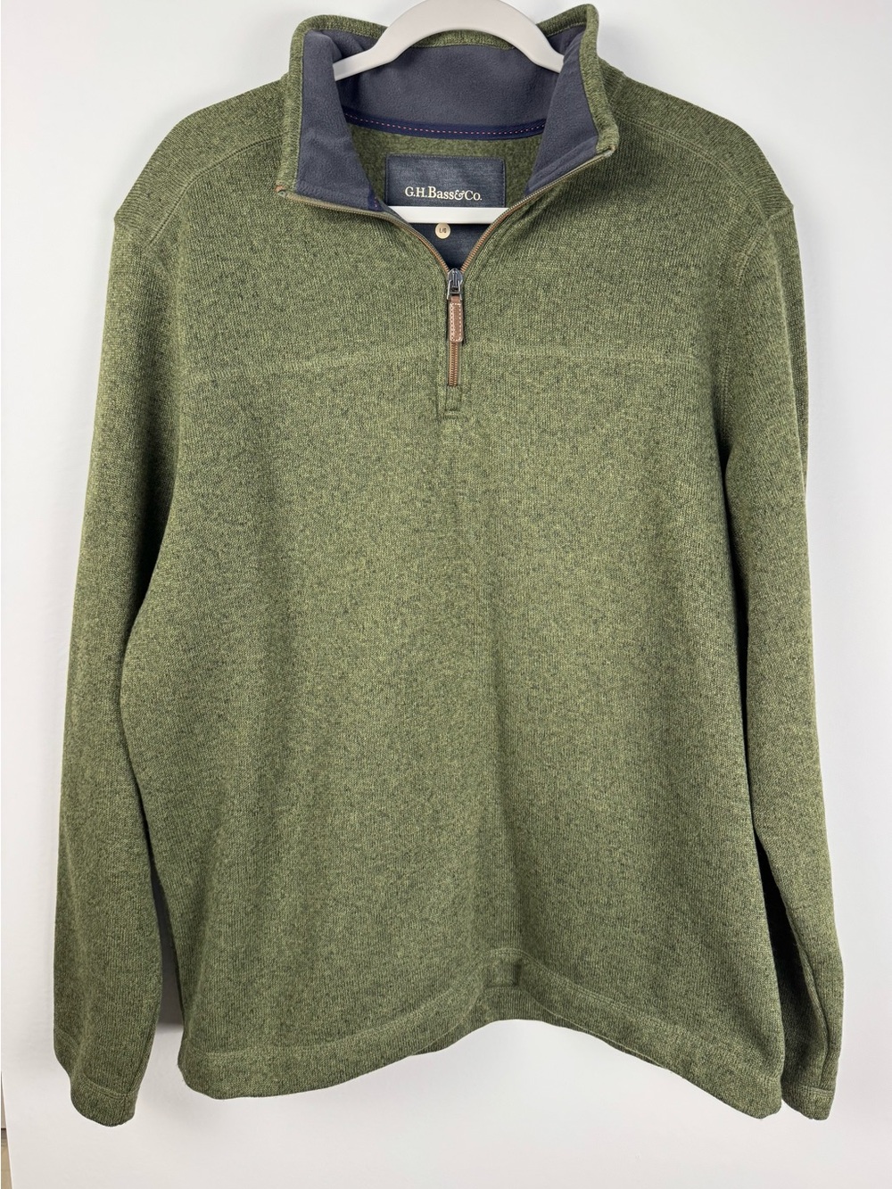 G.H. Bass & Co Men's Large Quarter Zip Sweater Fleece Pullover Olive Green Mock